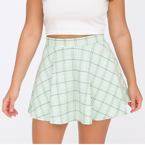 Rainbow brand plaid checkered sea foam green and cream circle skater mini skirt - Picture 1 of 8